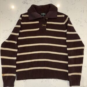 VTG Lauren Ralph Lauren Women's Striped Sweater Metal Toggle Collar Brown Sz L